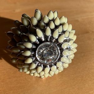 Ann Taylor Mint Green Flower Statement Ring with Faceted Rhinestone Center